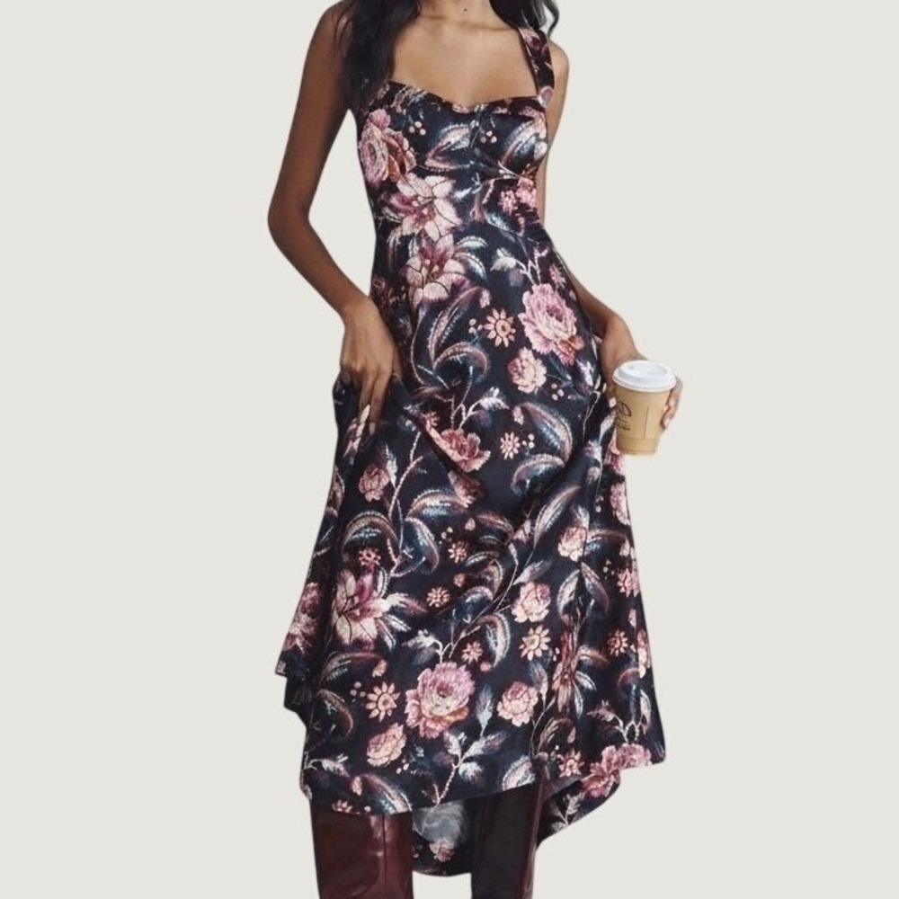 Anthropologie Paisley Jumpsuit XL Wide Leg Satin Sweetheart Blackberry Floral‎